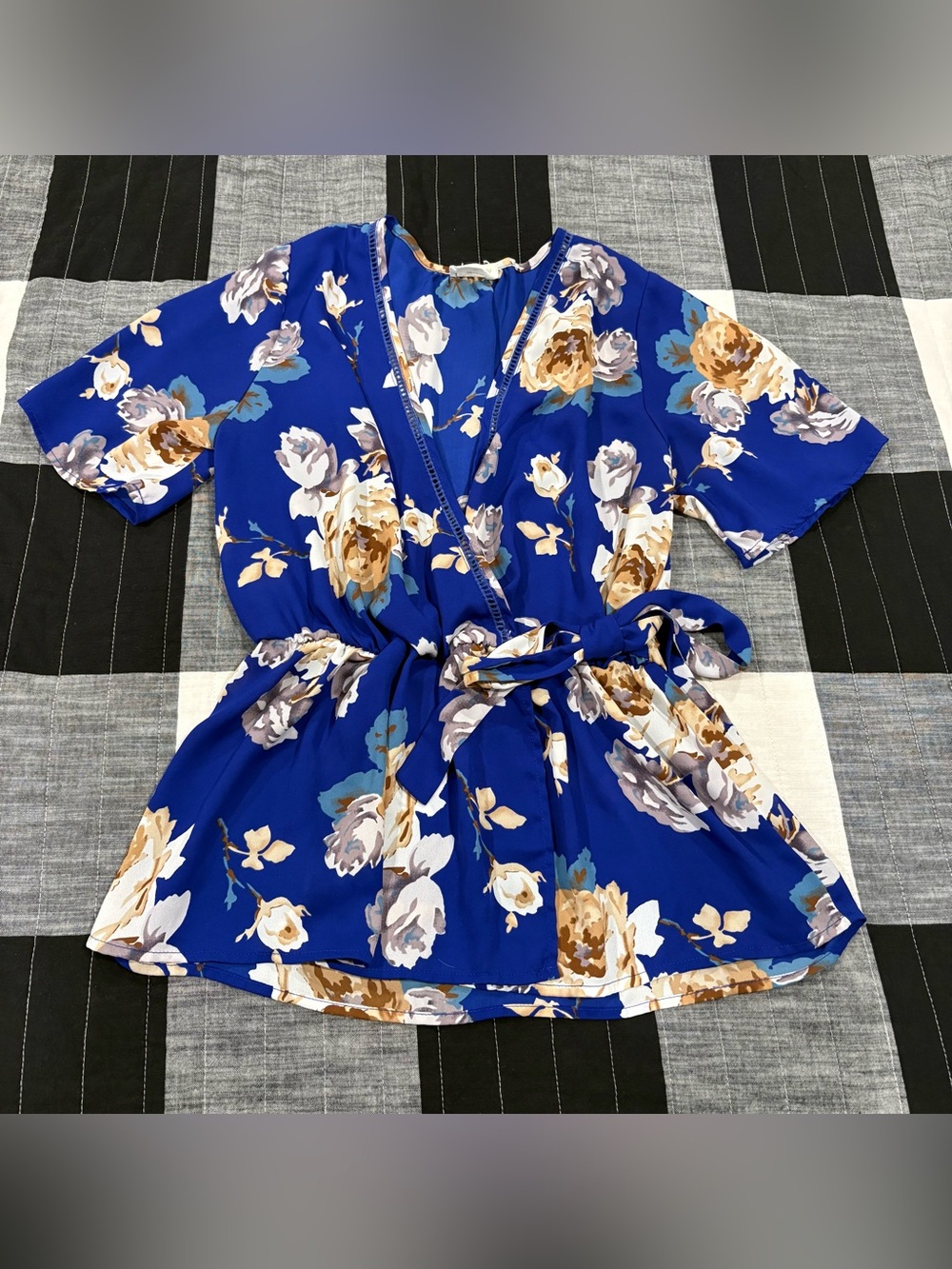 Sienna Sky Cobalt Blue Floral Wrap with Tie